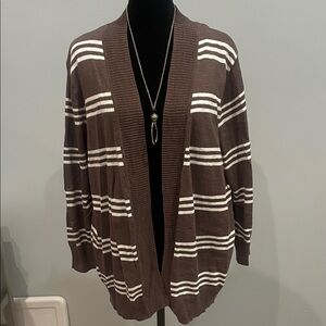 Brown and White Striped Cardigan new